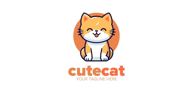 Cuteness overload kawaii orange cat logo para sua loja de animais ou marca