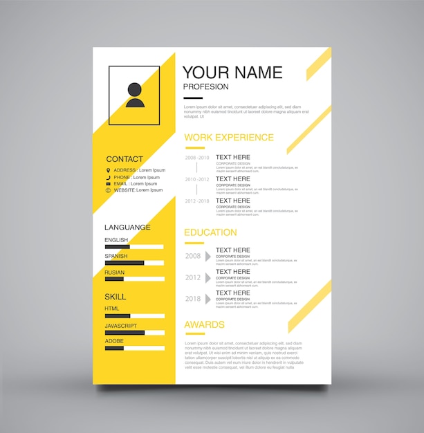 Cv curriculum vitae template amarelo