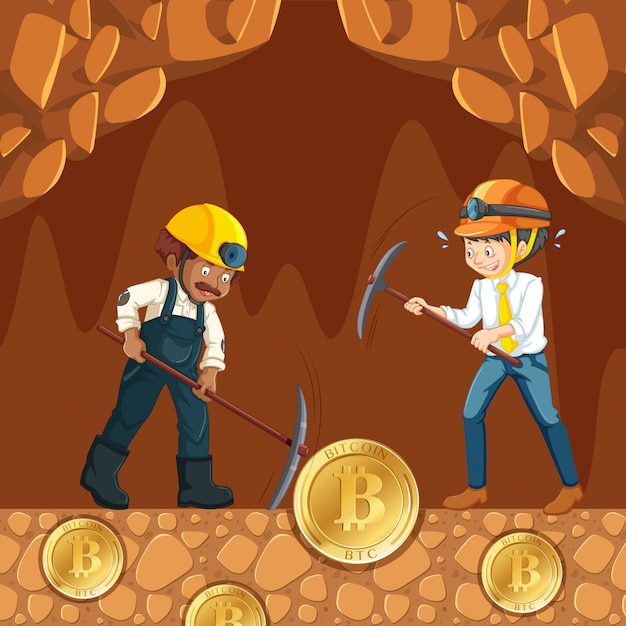 Vetor cyber ​​coin mining e trabalhador