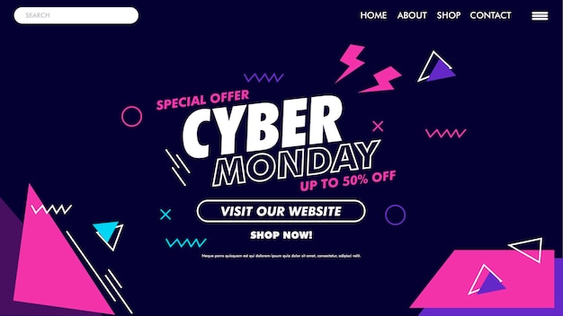 Vetor cyber monday design de capa site, mídia social, e-commerce