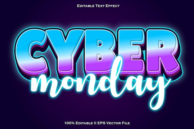 Vetor cyber monday efeito de texto editável estilo de gradiente de embolsamento 3d