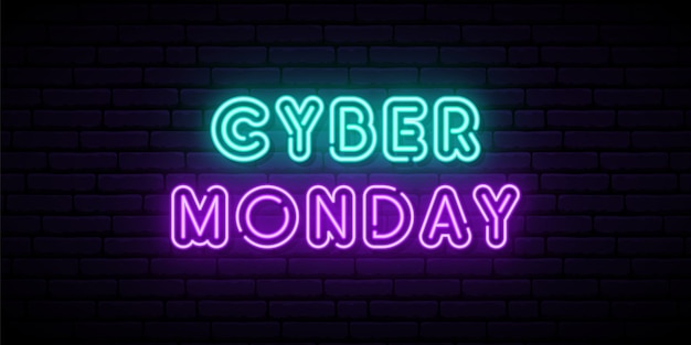 Cyber monday neon banner horizontal.