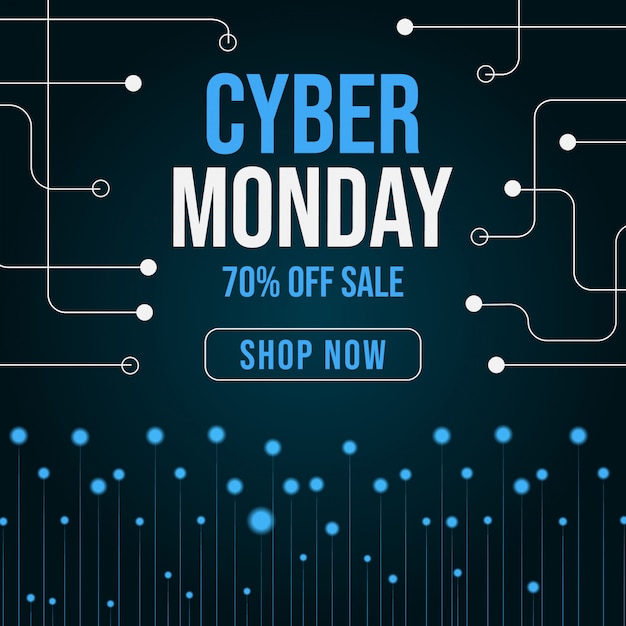 Cyber segunda-feira azul Banner com elementos brancos