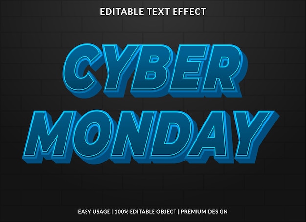 cyber segunda-feira efeito de texto fundo modelo vetor premium