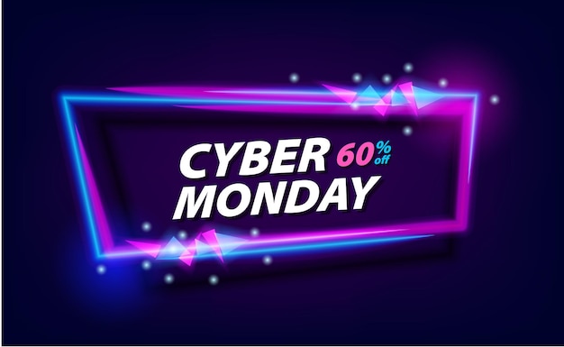 Cyber segunda-feira promoção oferta banner digital brilho roxo e azul neon techno elétrico