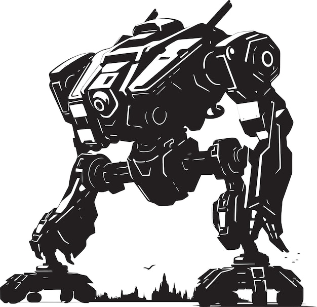Vetor cybernetic enforcer war emblem icon warrior machine logotipo de robô preto