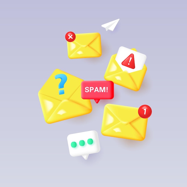 Vetor d conceito de hacking de e-mail de spam na internet composição de e-mails de spam
