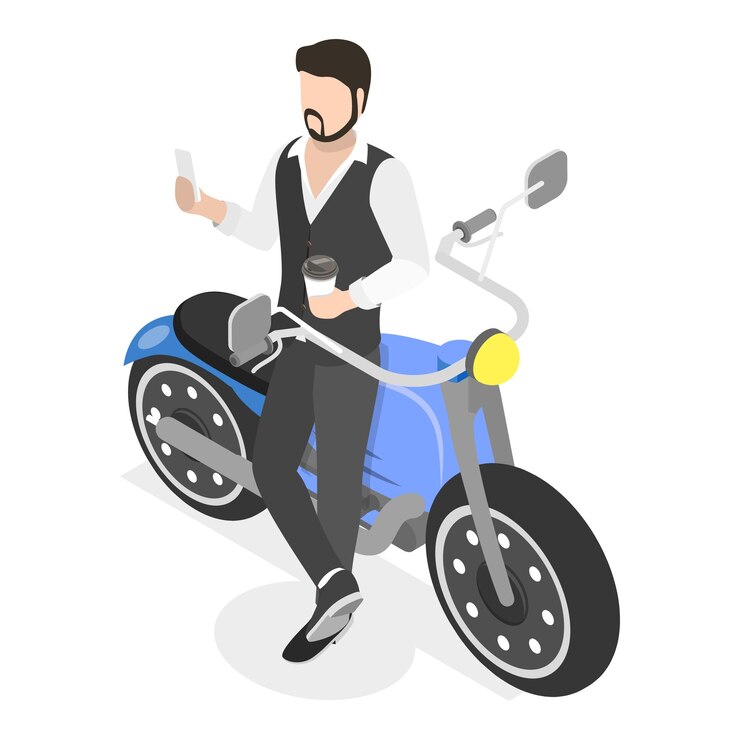 Vetor d conjunto de vetores planos isométricos de motocicletas item de transporte urbano moderno