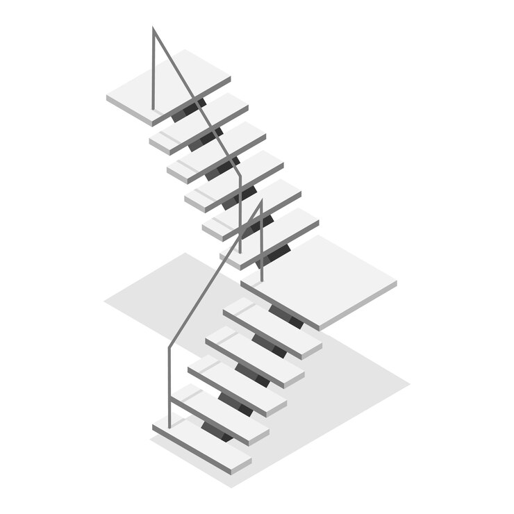 Vetor d conjunto isométrico de vetores planos de escadas de metal ou de madeira