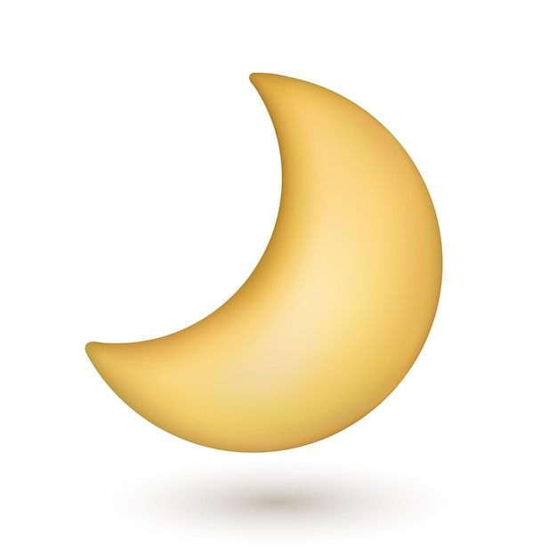 D ícone da lua crescente amarela estilo bonito dos desenhos animados ilustração vetorial brilho fosco de plástico