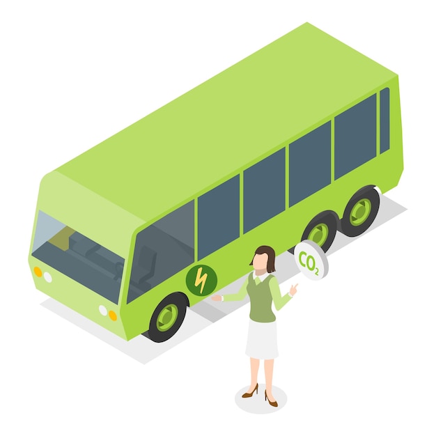 Vetor d ilustração de vetor plano isométrico de um veículo ecológico de transporte sustentável