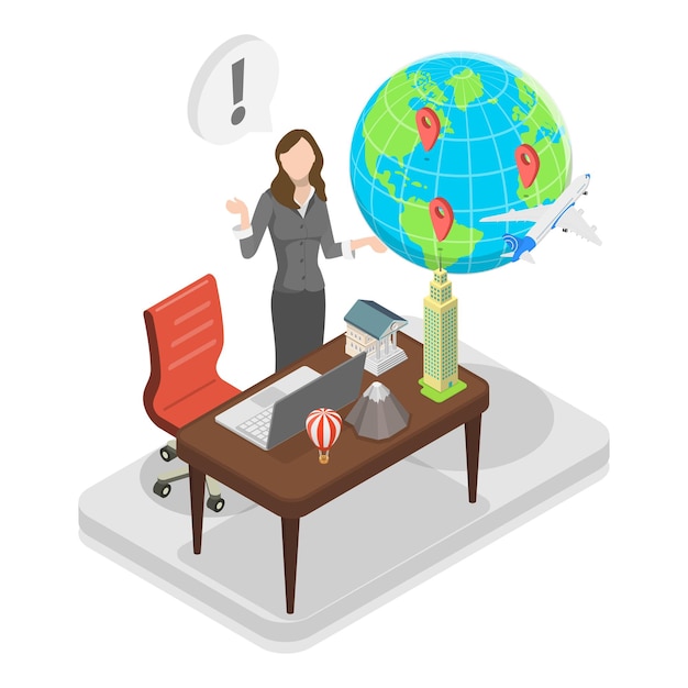 D Ilustração isométrica de vetor plano de um item de turismo internacional de viagem moderno