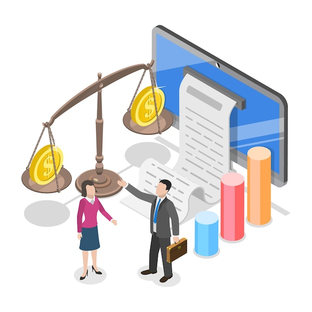 D ilustração plana isométrica das subvenções e incentivos de financiamento da rubrica de finanças públicas