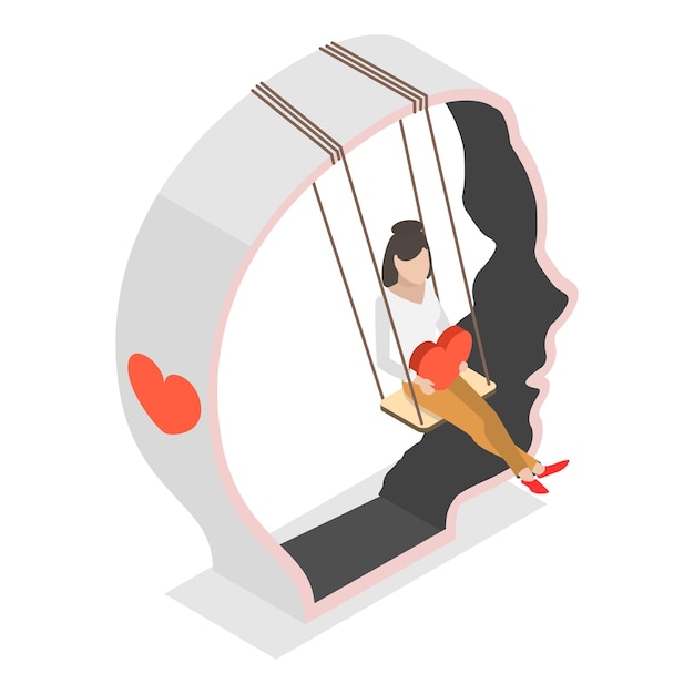 D ilustração plana isométrica de saúde mental, mindfulness e pensamento positivo