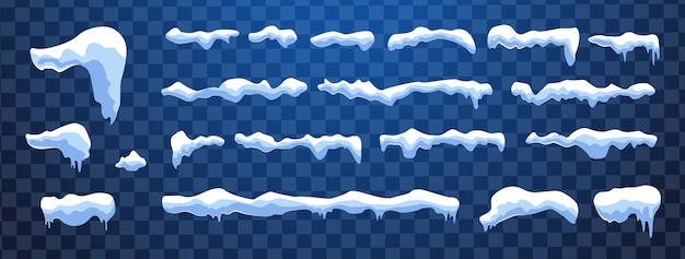 D vector de neve conjunto realista flocos de neve e blocos de gelo decorações de natal de inverno