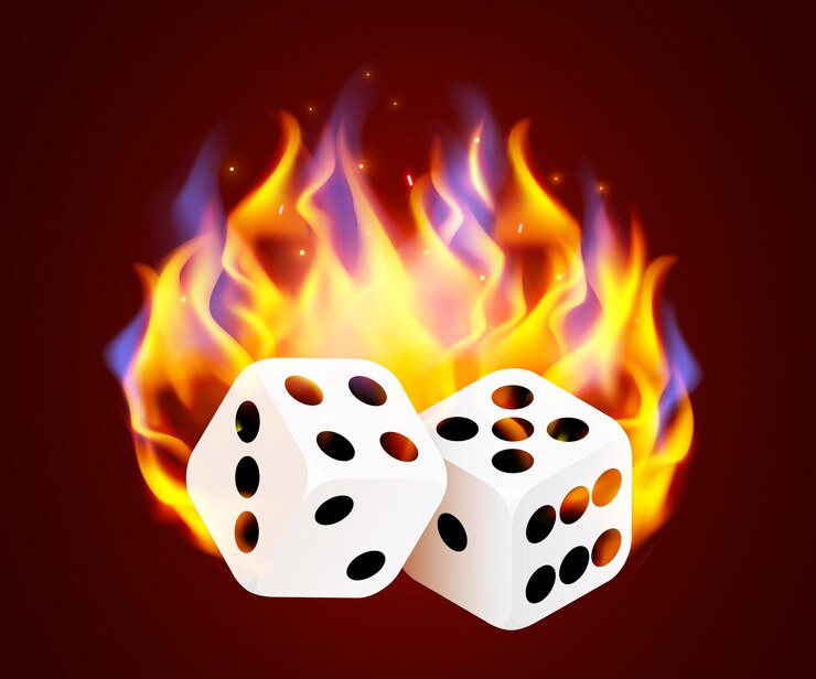 Vetor dados de cassino em chamas. jogo de fogo de casino quente.