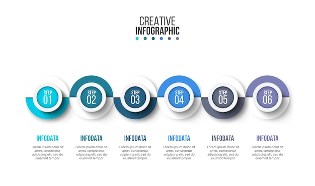 Dados de visualização de cronograma de infográfico de seis círculos. modelo para apresentação de negócios.