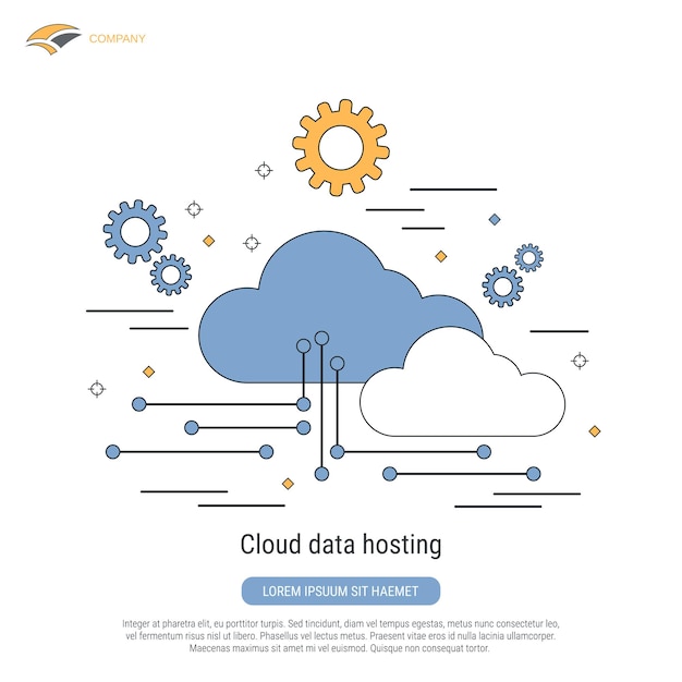 Vetor dados em nuvem hospedando ilustração de conceito de vetor de estilo de contorno plano