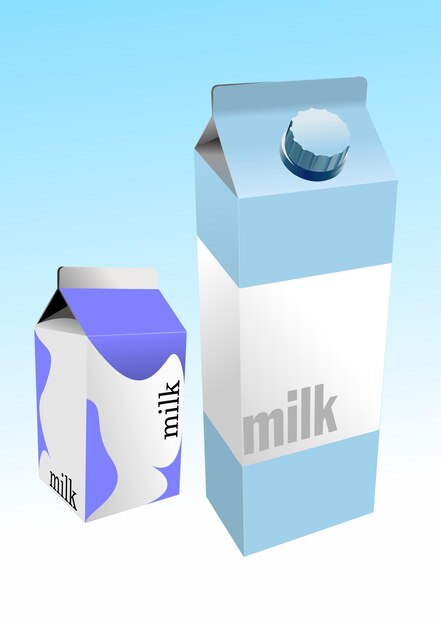 Vetor dairy produz coleção em caixa de cartão colored vector 3d ilustração desenhada à mão por adobe illustrator