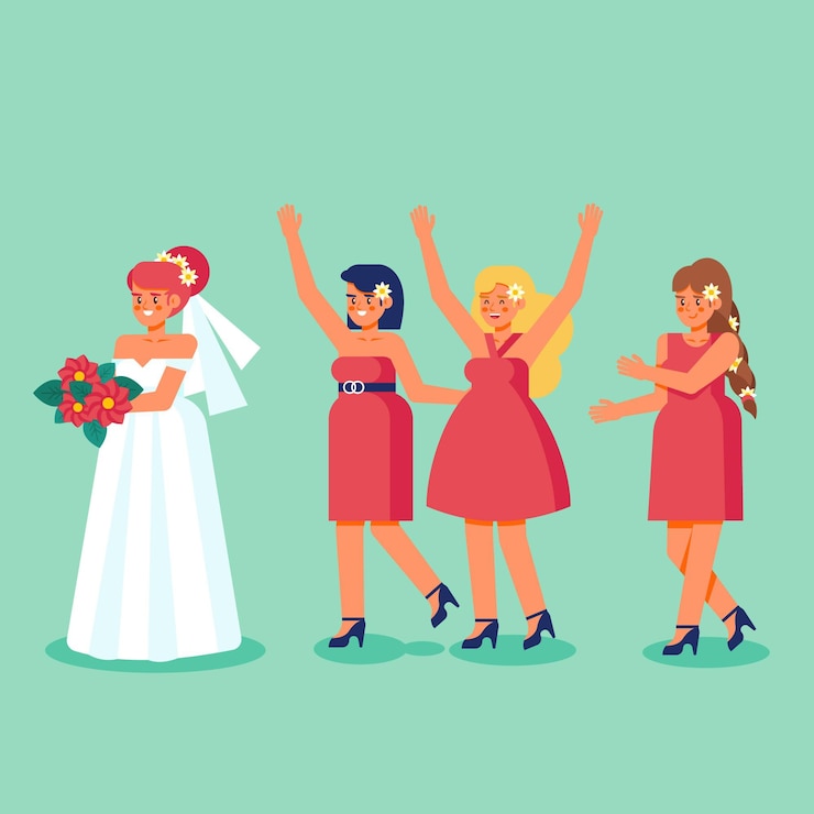 Vetor damas de honra com design plano ilustrado
