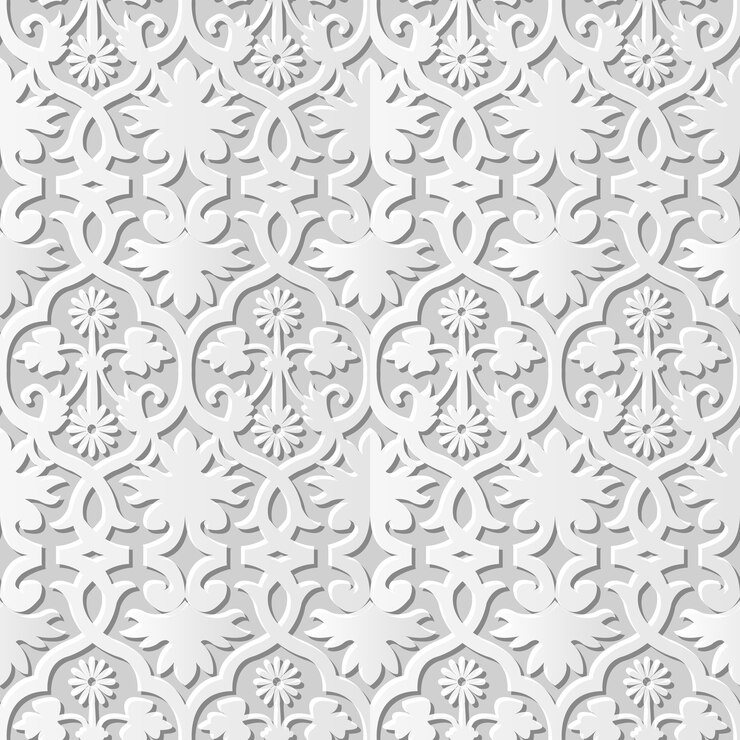 Vetor damasco arte em papel 3d sem costura cross spiral flower