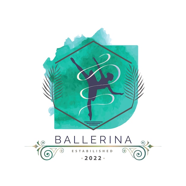 Dança de bailarina em estilo de dança de movimento de balé vetor de design de modelo de logotipo em aquarela