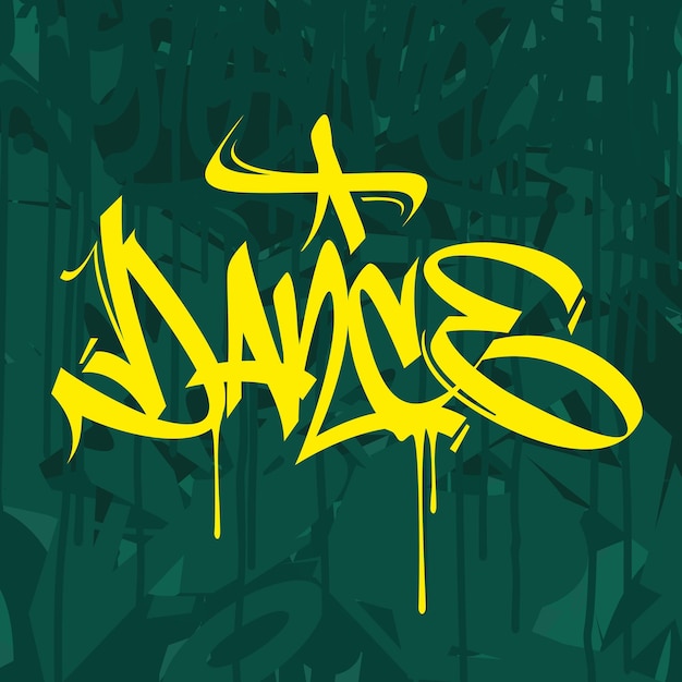 Dança graffiti font lettragem com um fundo verde escuro