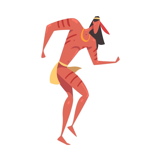 Dança ritual indígena nativa americana homem nu em loincloth dançando dança folclórica ilustração vetorial de estilo de desenho animado