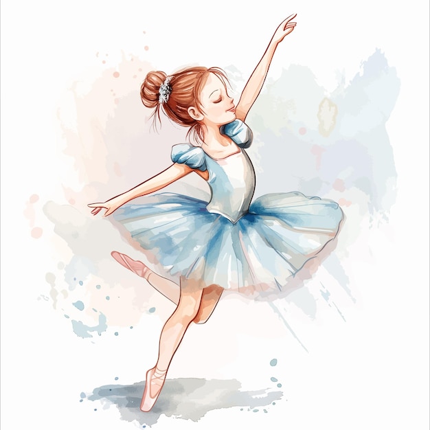 Vetor dançarina de ballet com vestido azul aquarela fundo branco