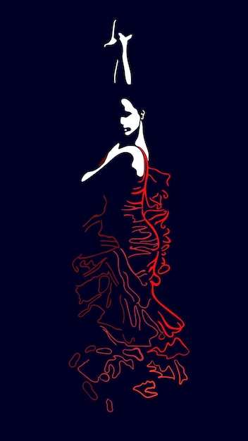 Vetor dançarina de flamenco de alto contraste em fundo azul escuro