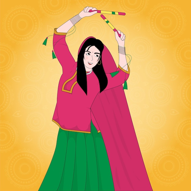 Dance ao ritmo de navratri com esta arte colorida de dandiya