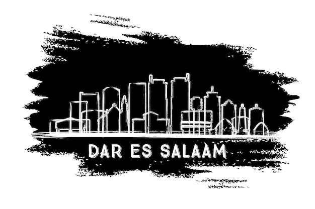 Dar es salaam tanzânia city skyline silhueta mão desenhada esboço dar es salaam cityscape com marcos