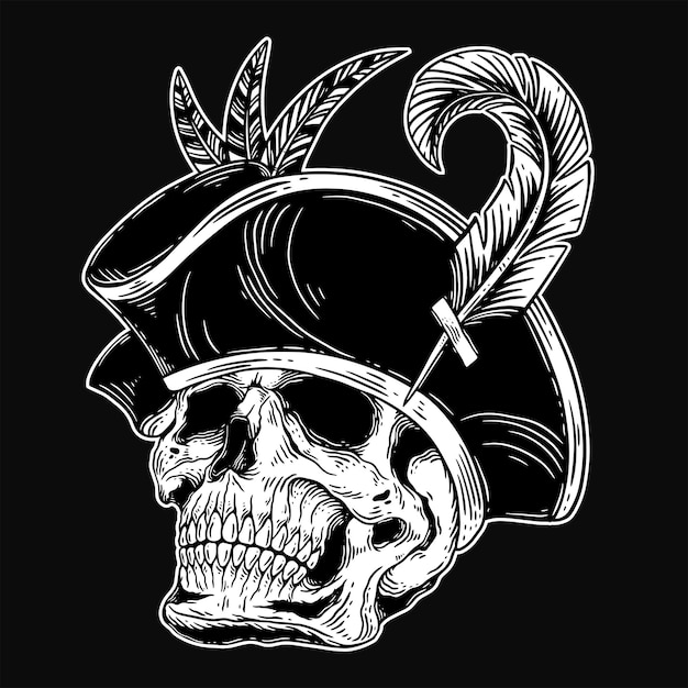 Dark Art Skull piratas capitão Skeleton Vintage ilustração para roupas de vestuário