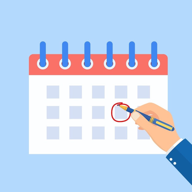 Data do calendário circulada pelo homem de mão