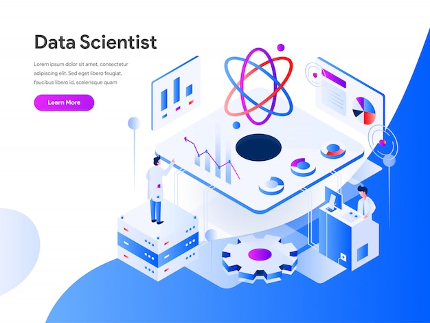 Vetor data scientist isometric for website page