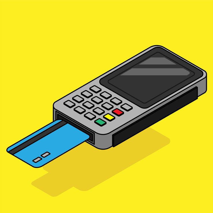 Vetor dataphone com cartão em vista isométrica