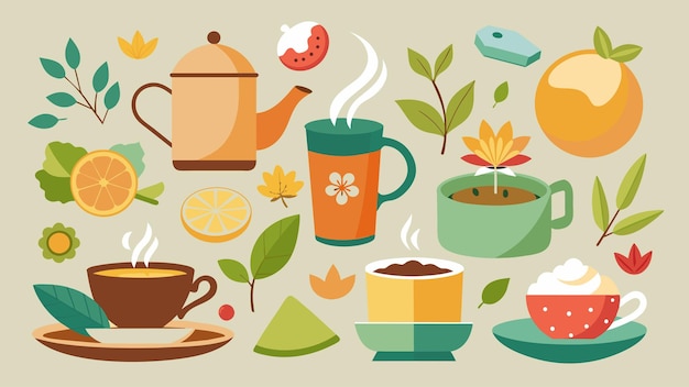 Vetor de chás diários ousados e robustos a misturas delicadas e florais, o ritual de degustação de chá oferece uma