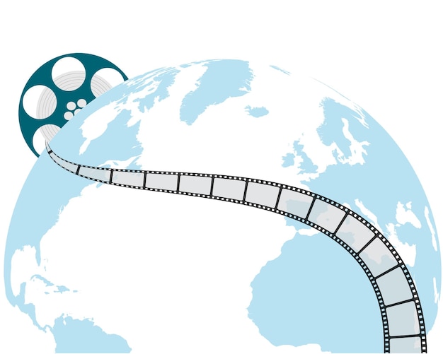 De fundo vector em estilo simples para a indústria cinematográfica rolo de filme retro do planeta terra