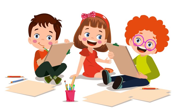 Vetor de volta à escola. a sala de aula da escola e os alunos bonitos e felizes.