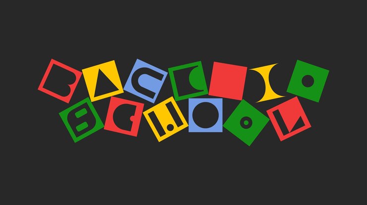 Vetor de volta à escola bandeira geométrica brutalismo geométrico forma cubos conjunto bauhaus elementos minimalistas