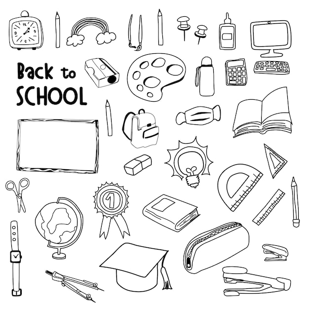 De volta à escola com elementos para objetos educacionais Ilustração vetorial
