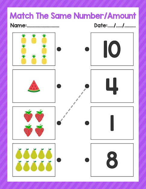 De volta à escola, combine o mesmo número, folha de exercícios de matemática para crianças pré-escolares, folha de atividades pré-k