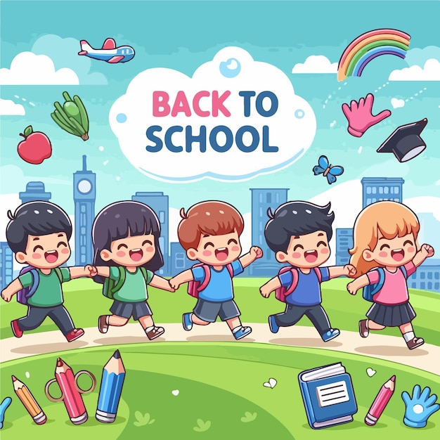 De volta à escola post design de um menino indo para a escola