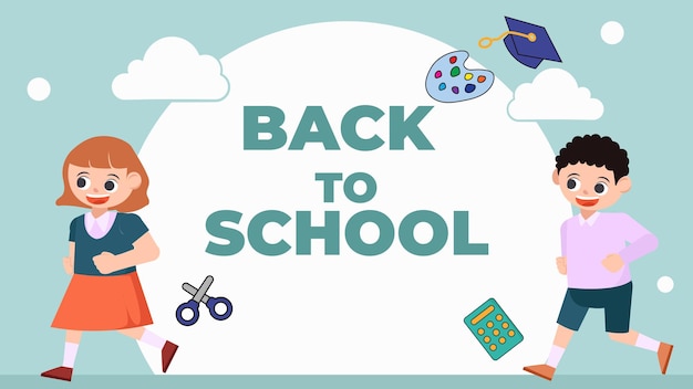 de volta à escola temporada vetor plano ilustração de personagens bonitos com acessórios escolares