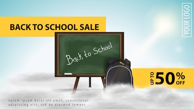 De volta à venda da escola, banner de web de desconto luz