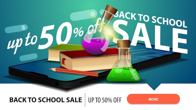 De volta à venda de escola, banner de web com desconto moderno