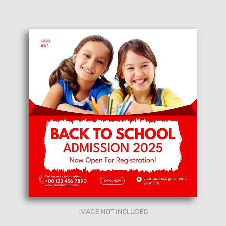 De volta ao banner de admissão da escola ou modelo de design de postagem de mídia social