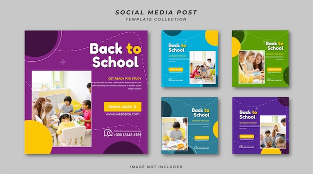 De volta ao banner quadrado da escola para modelo de postagem de mídia social Vetor Premium