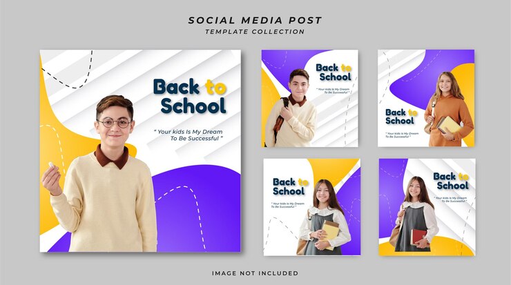 De volta ao banner quadrado da escola para modelo de postagem de mídia social Vetor Premium