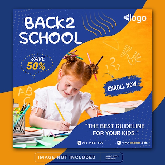 De volta às aulas com banner de oferta de desconto para modelo de banner de postagem de instagram de mídia social
